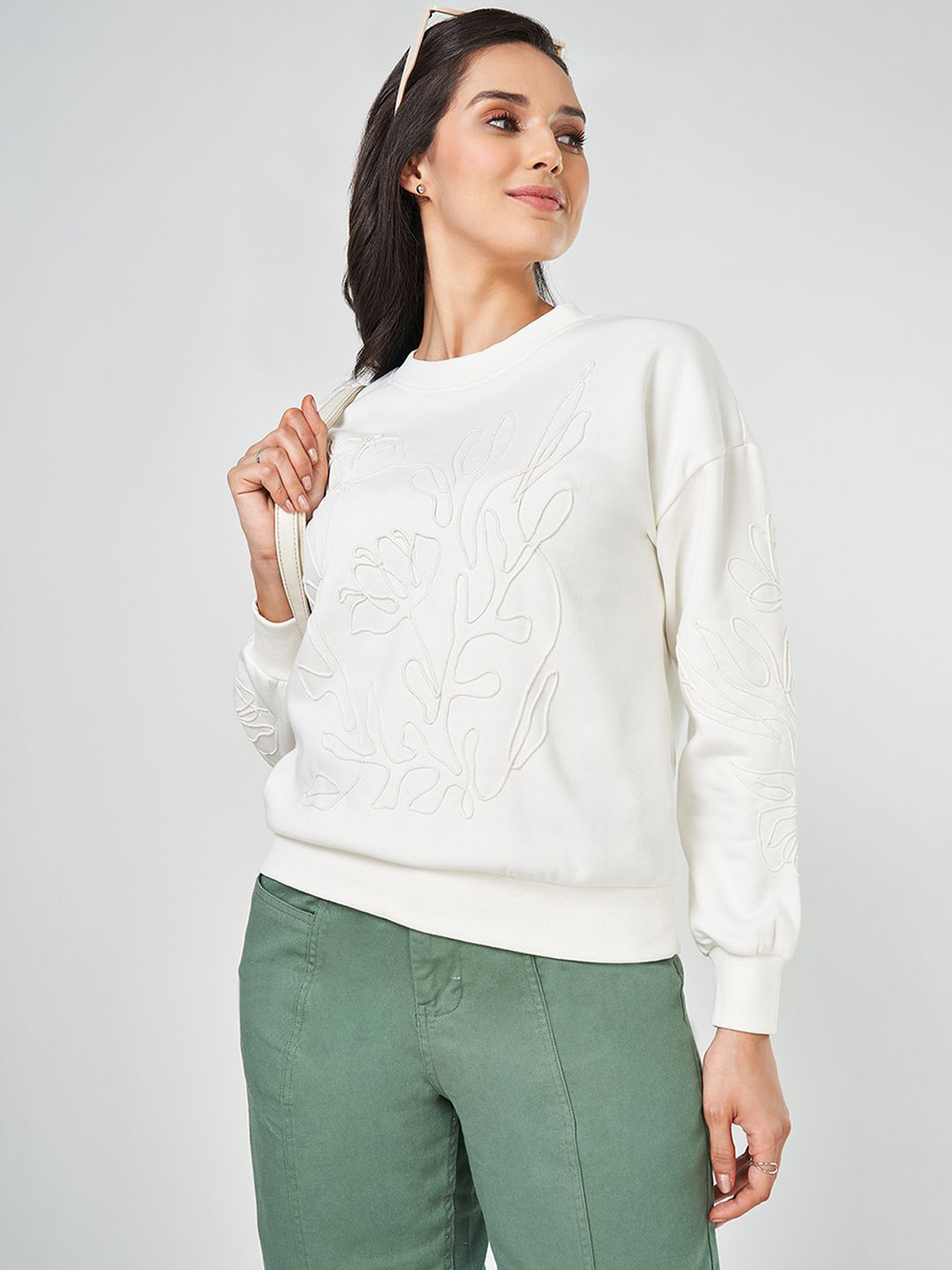 

Honey by Pantaloons Women Self Design Pullover Sweatshirt, White