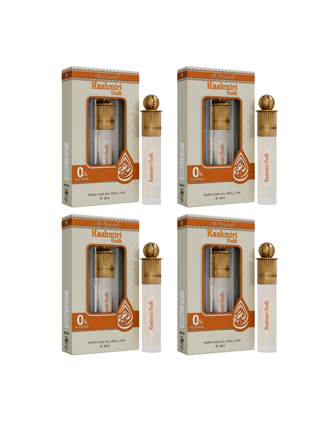 

Al-Nuaim Silver Series Men Set of 4 Kashmiri Oudh Alcohol Free Attar Roll-On - 6 ml each, Yellow