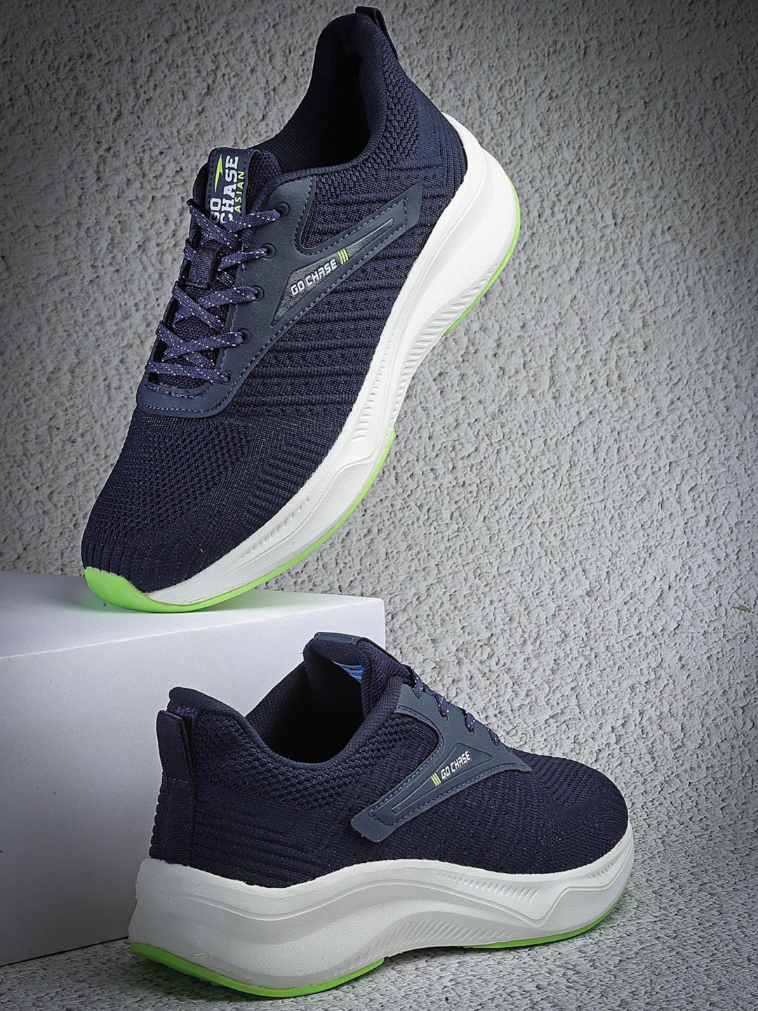 

ASIAN Men Mesh Running Non-Marking Lace-Ups Shoes, Navy blue