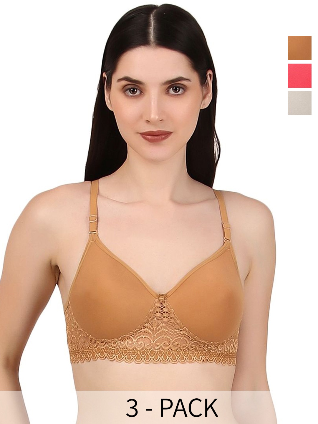 

Piylu Women Pack Of 3 Seamless Full Coverage Lightly Padded Bra, Beige