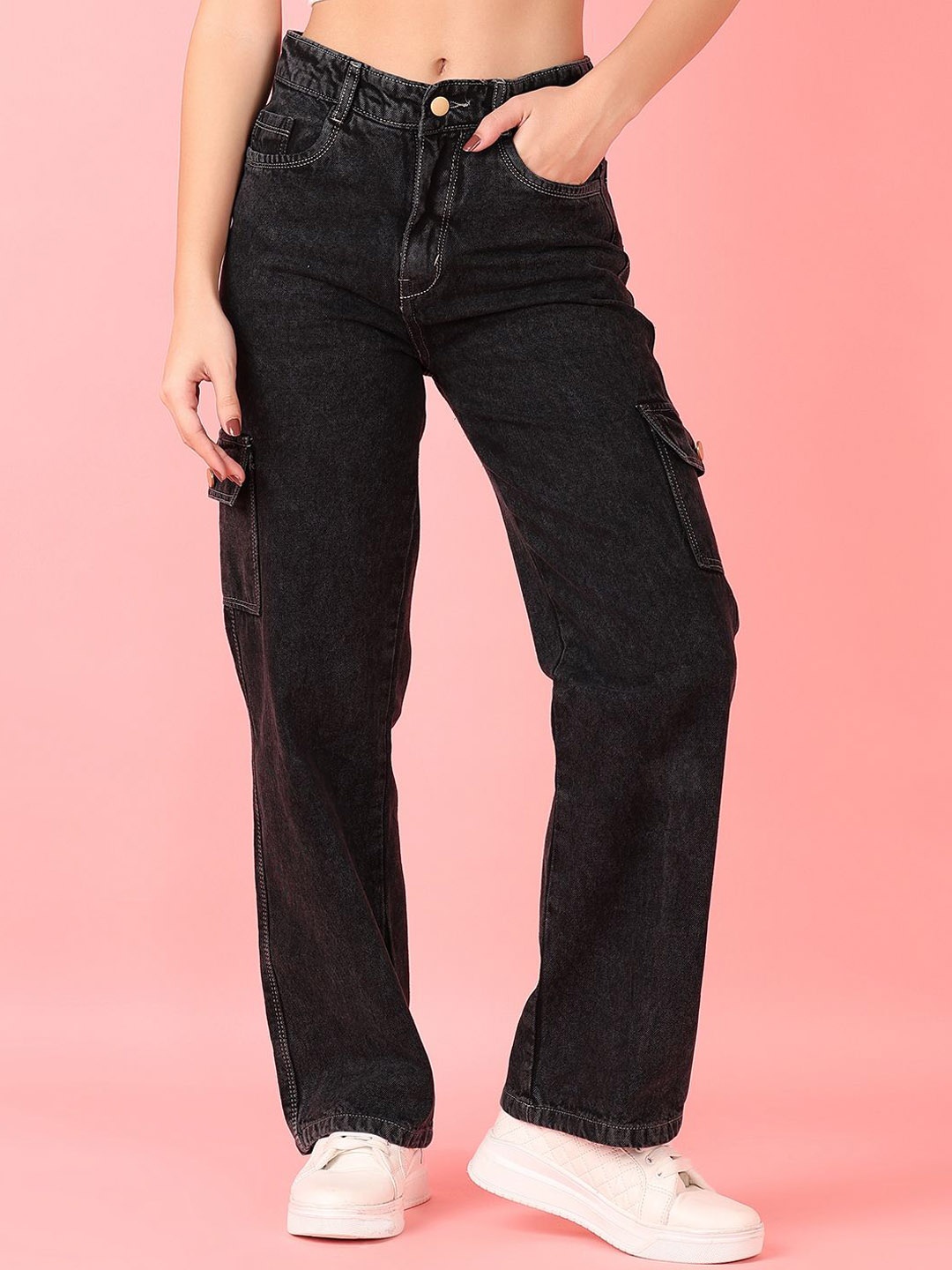 

V-Mart Women Straight Fit High-Rise Low Distress Stretchable Jeans, Grey