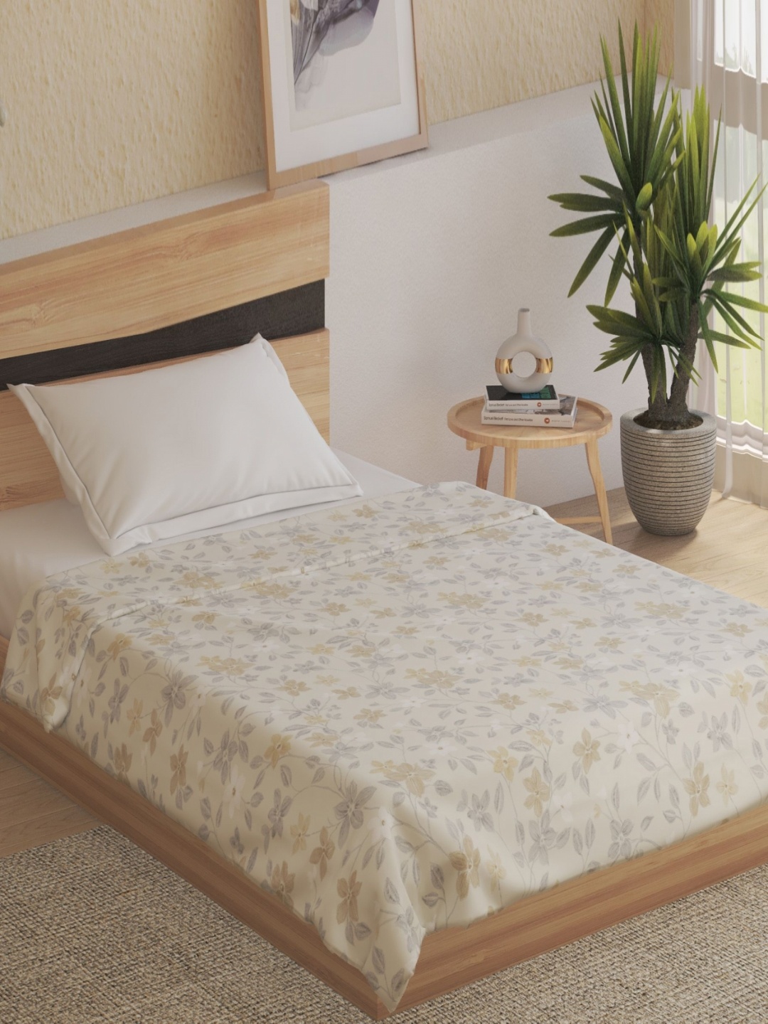 

Home Centre White & Grey Floral 120 GSM Single Bed Dohar
