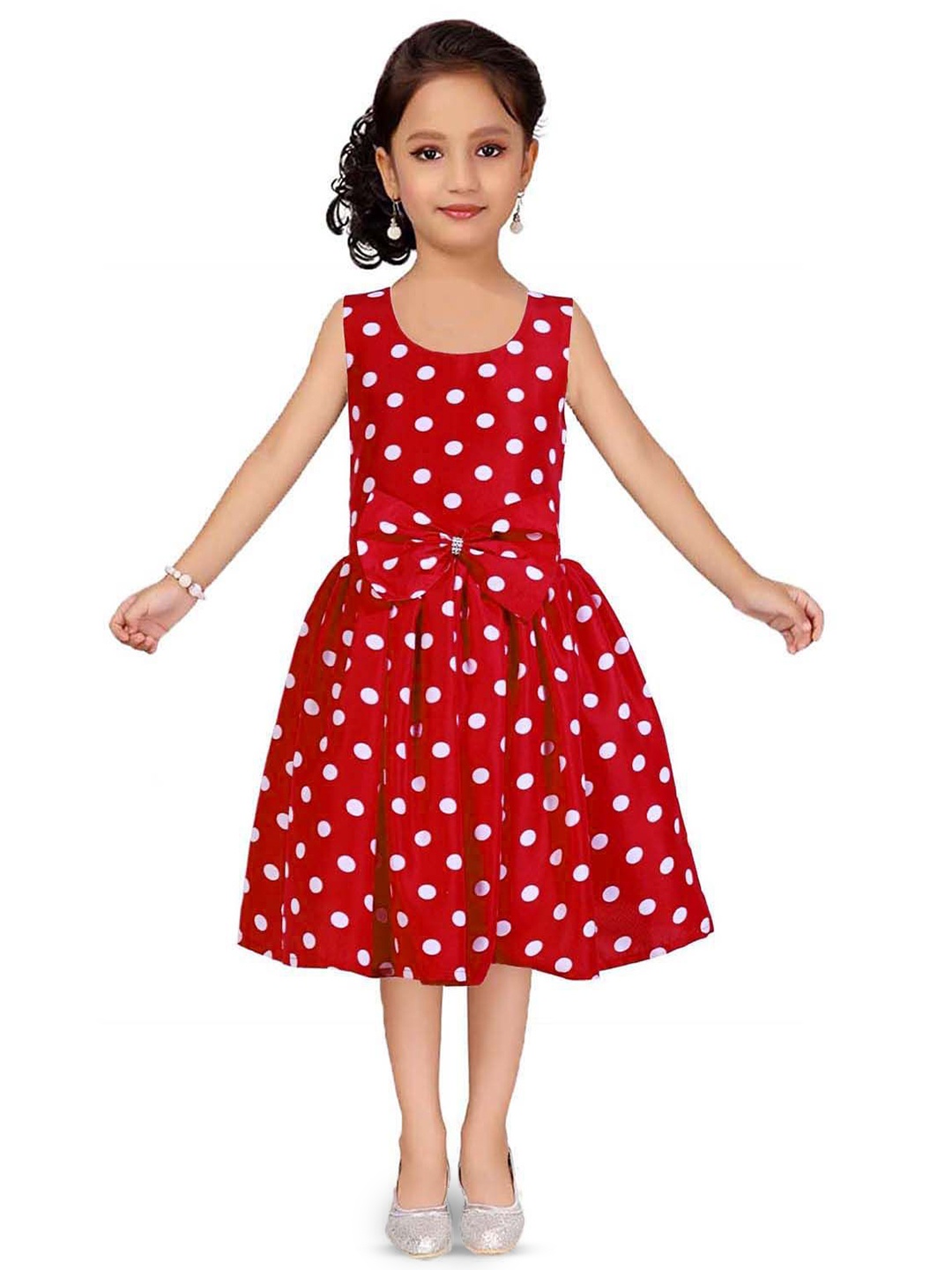 

Wish little Girls Polka Dot Printed Fit and Flare Dress, Red