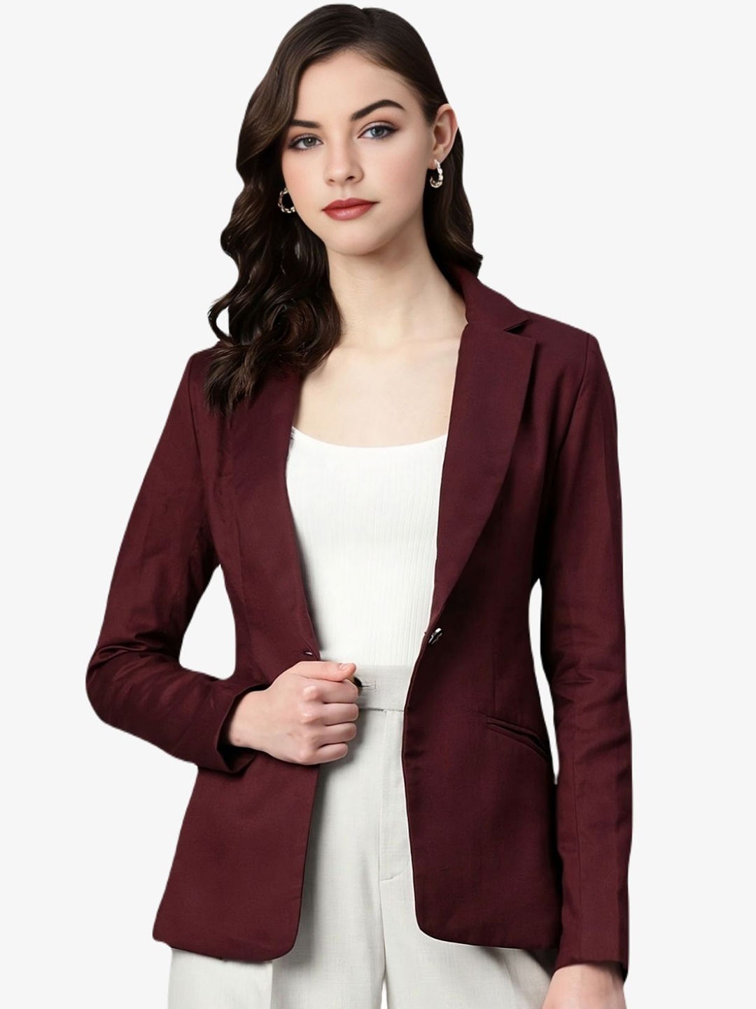 

BAESD Notched Lapel Collar Single Breasted Blazer, Maroon