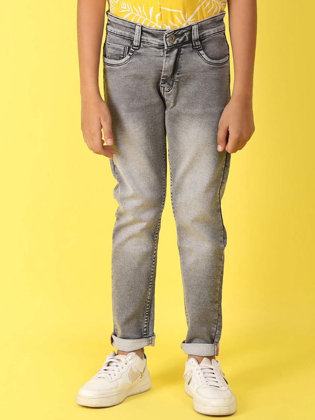

V-Mart Boys Heavy Fade Stretchable Jeans, Grey