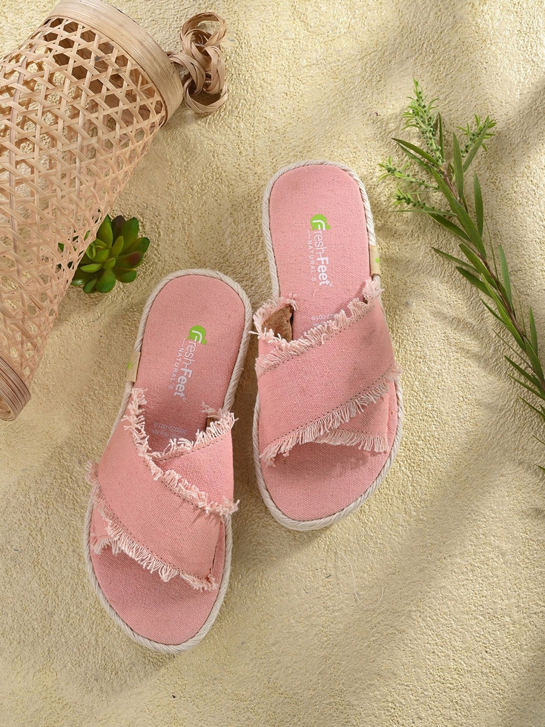 

FRESH 1947 FEET Women Woven Design Open Toe Flats, Pink