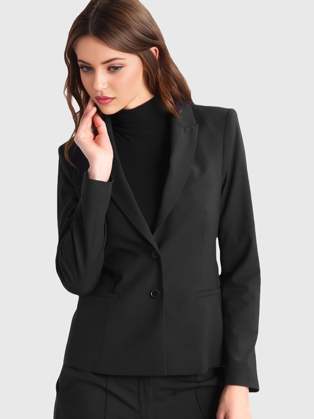 

BAESD Notched Lapel Collar Single Breasted Blazer, Black