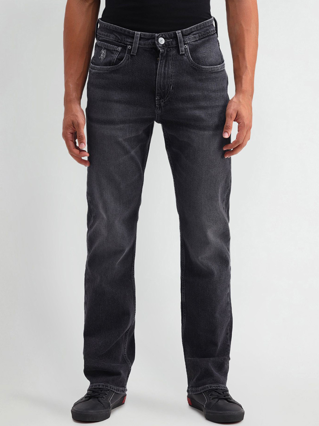 

U.S. Polo Assn. Denim Co. Men Harold Slim Straight Fit Heavy Fade Stretchable Jeans, Grey