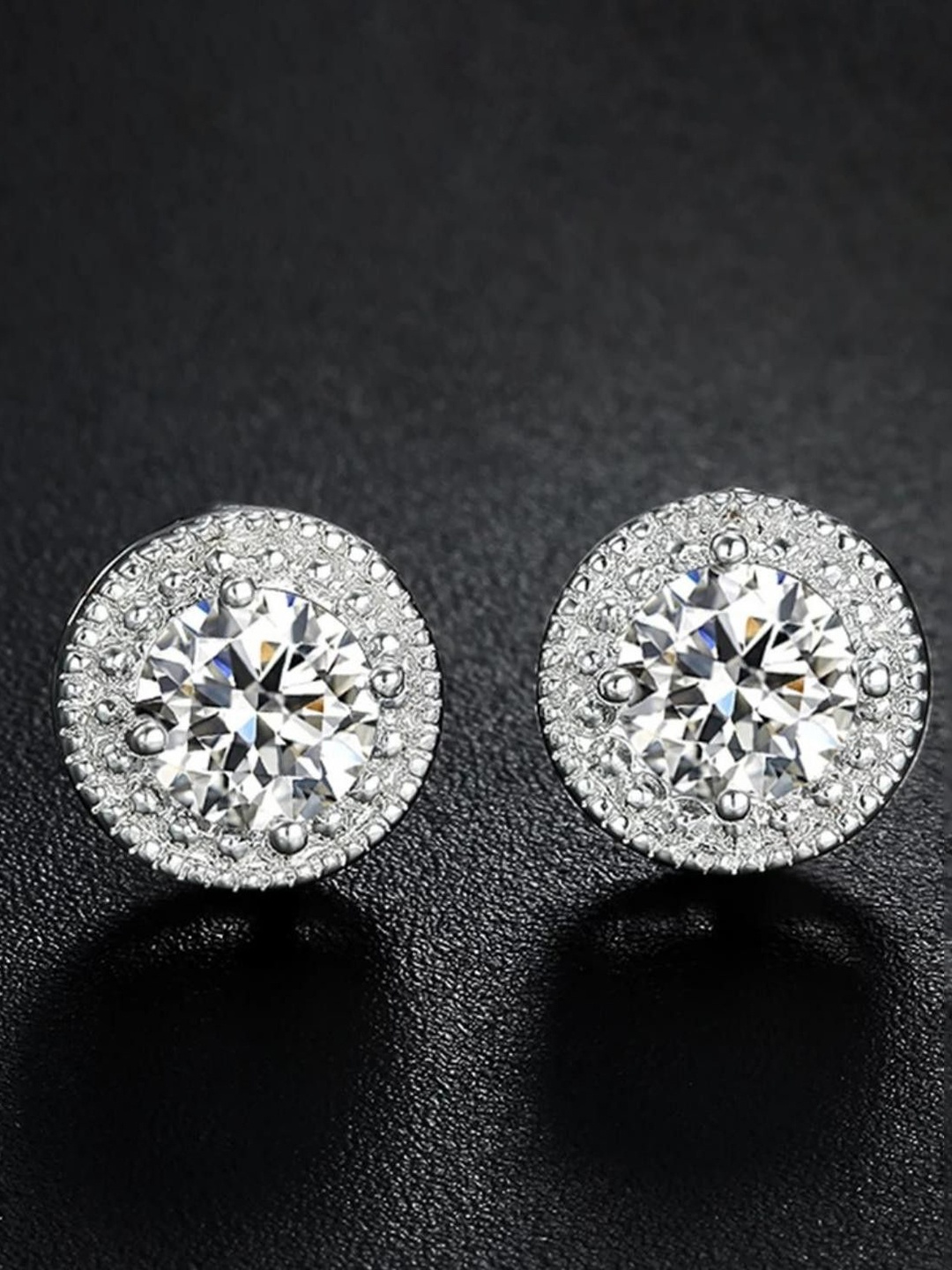 

MYKI Stainless Steel Silver Plated Zircon Studded Circular Studs