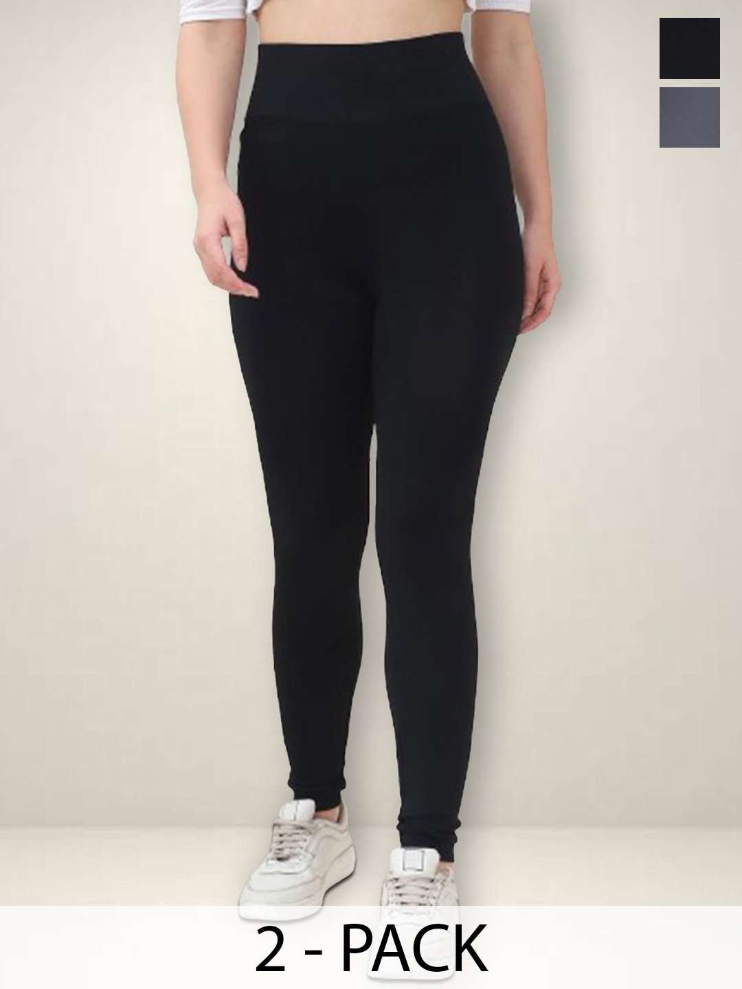 

Jinfo Women Pack Of 2 High Rise Ankle-Length Gym Tights, Black