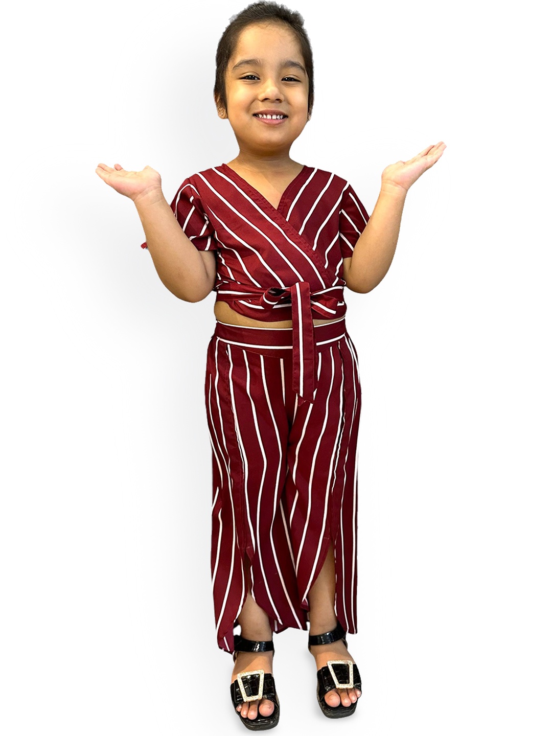 

Samsara Couture Striped Top with Trousers, Maroon