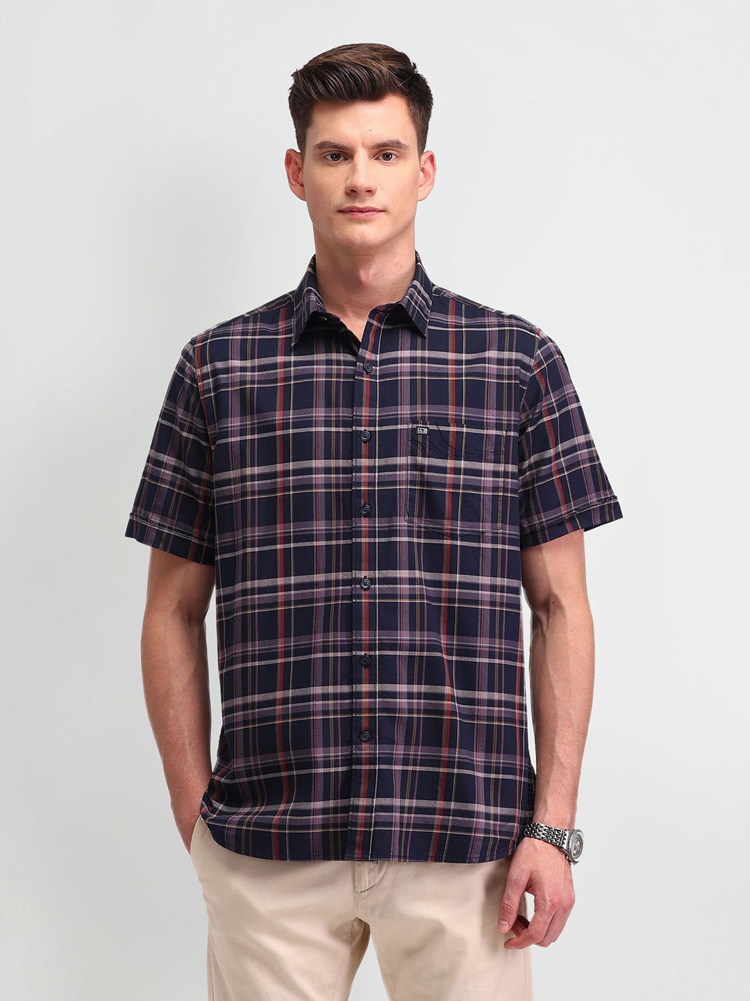 

Arrow Sport Men Classic Opaque Checked Casual Shirt, Navy blue