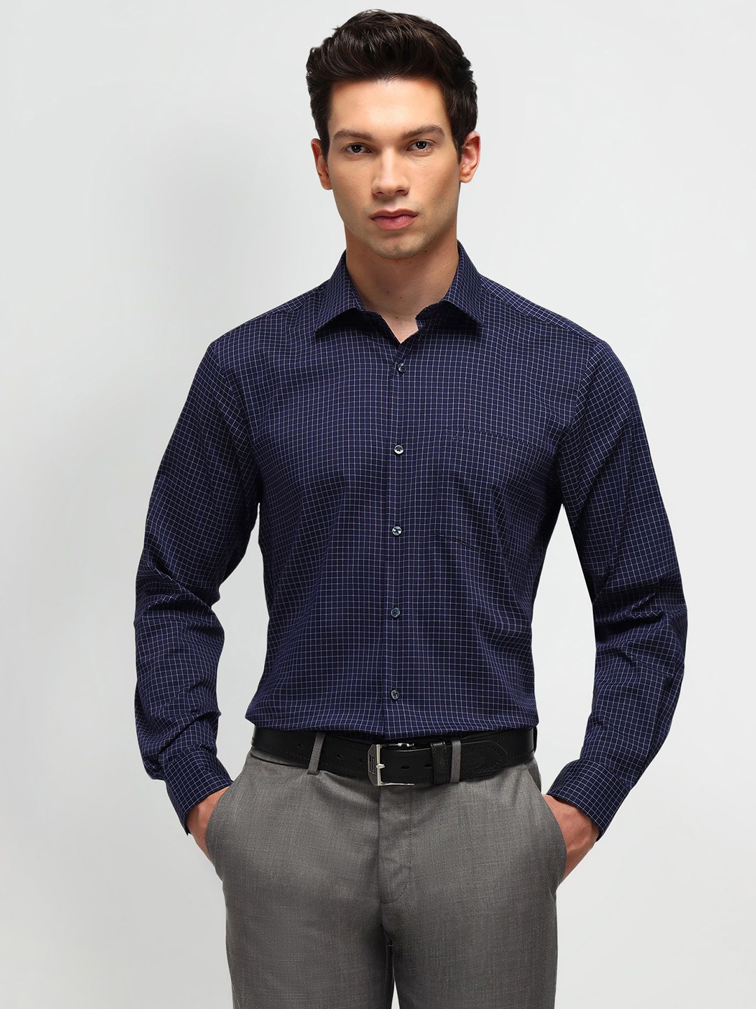 

Arrow Men Classic Spread Collar Micro Checked Cotton Casual Shirt, Blue