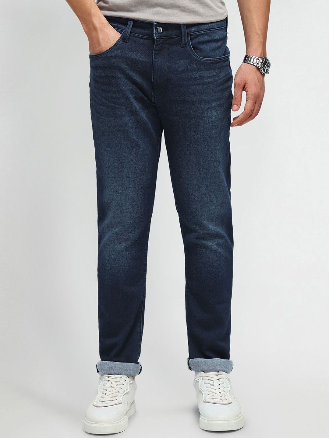

Arrow Sport Men Prince Slim Fit Heavy Fade Stretchable Jeans, Navy blue