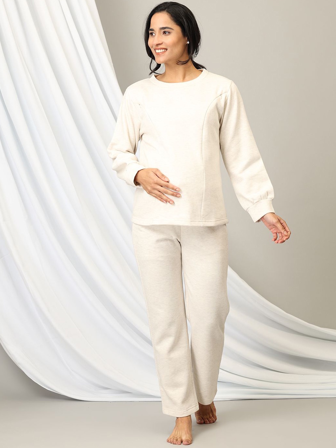 

The Mom Store Maternity & Feeding Night suit, White