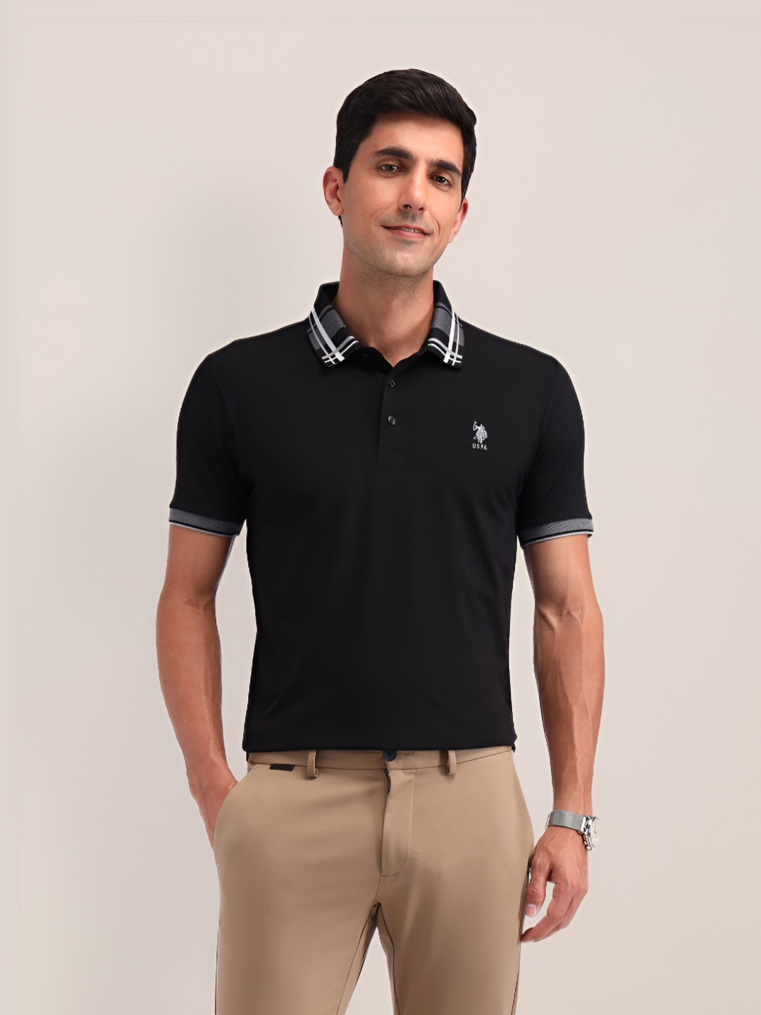 

U.S. Polo Assn. Men Solid Polo Collar Slim Fit T-shirt, Black