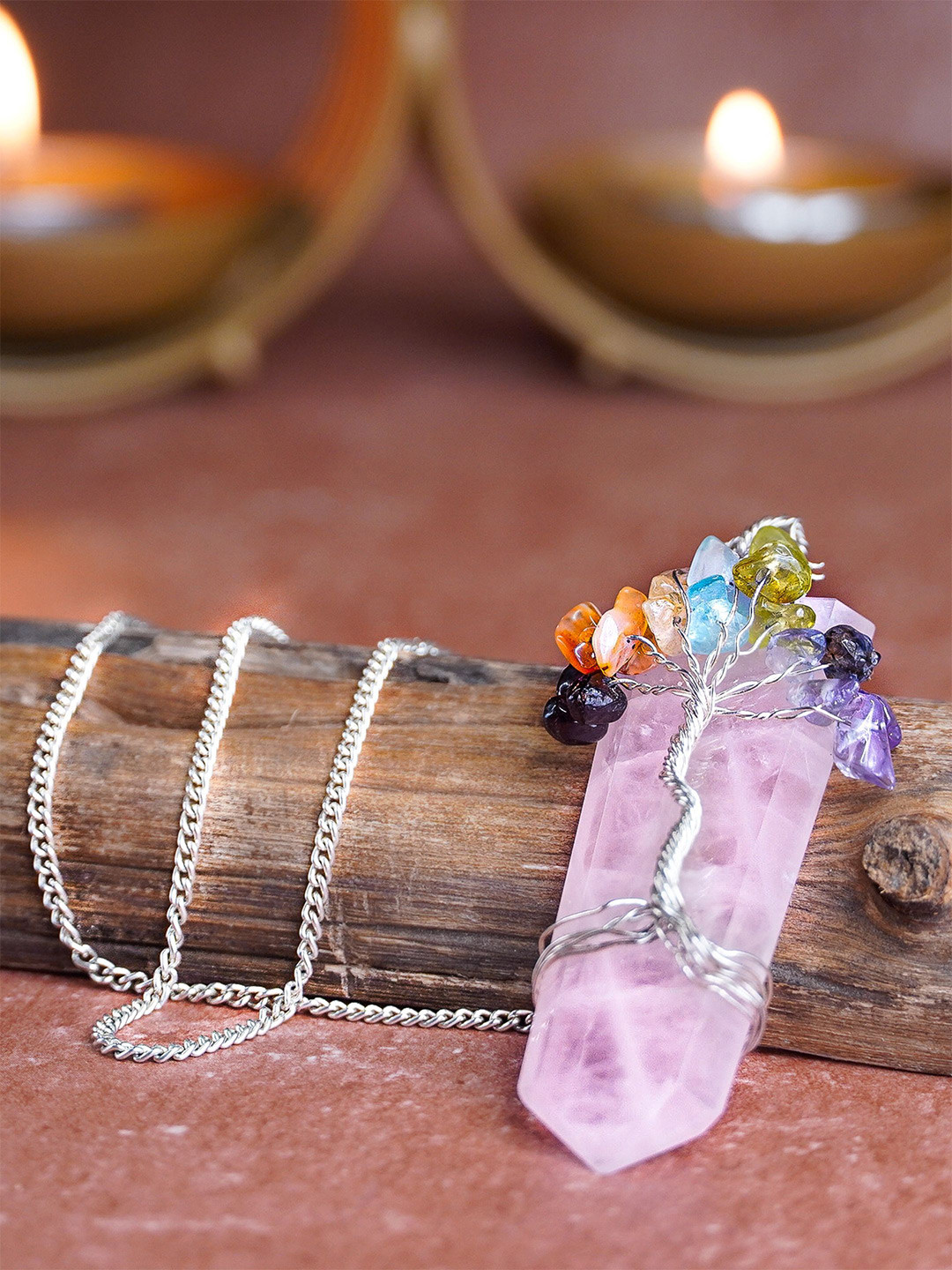 

Japam Silver Plated Rose Quartz 7 Chakra Necklace