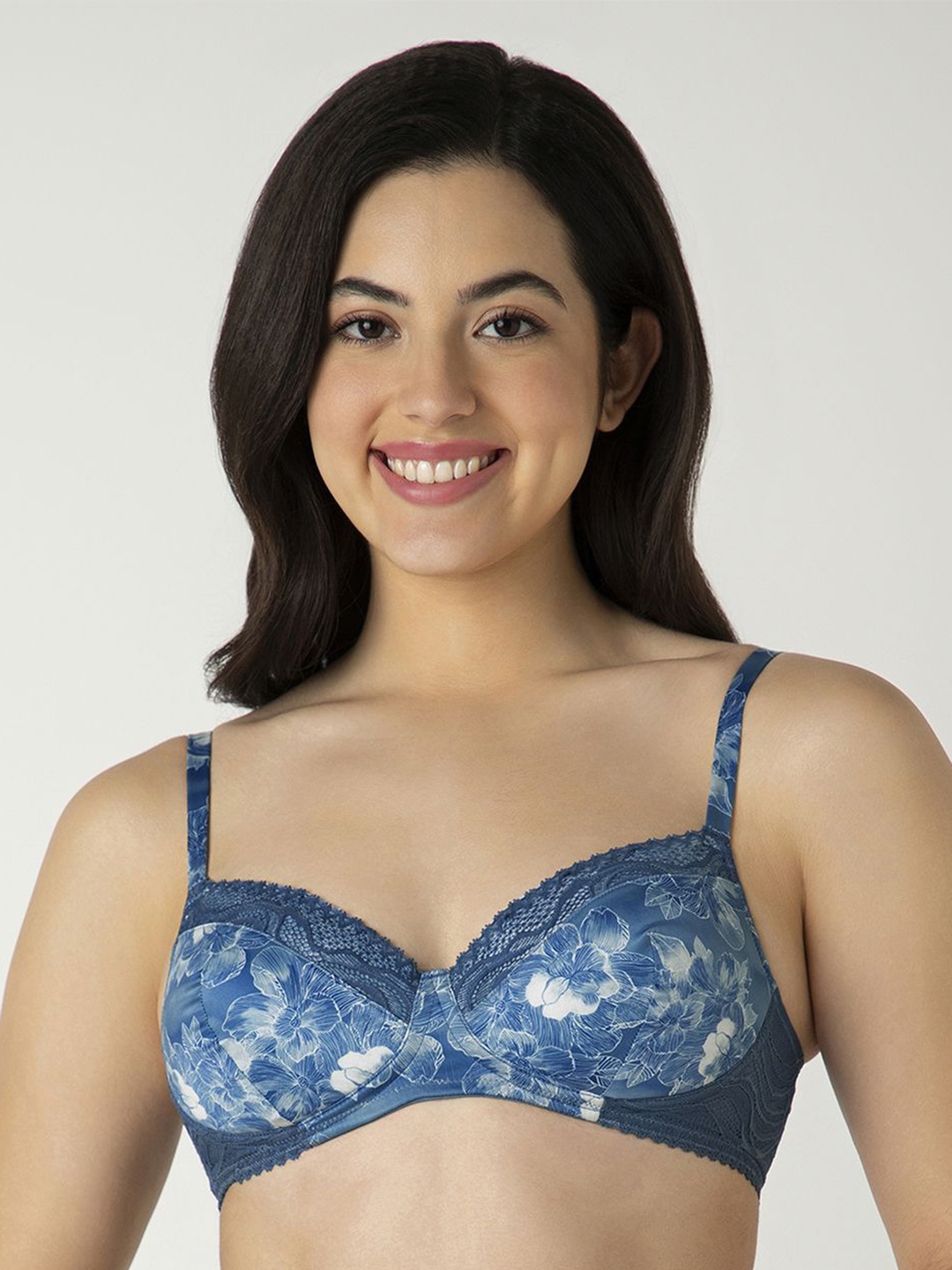 

Amante Women Floral Half Coverage Lightly Padded Bra, Blue