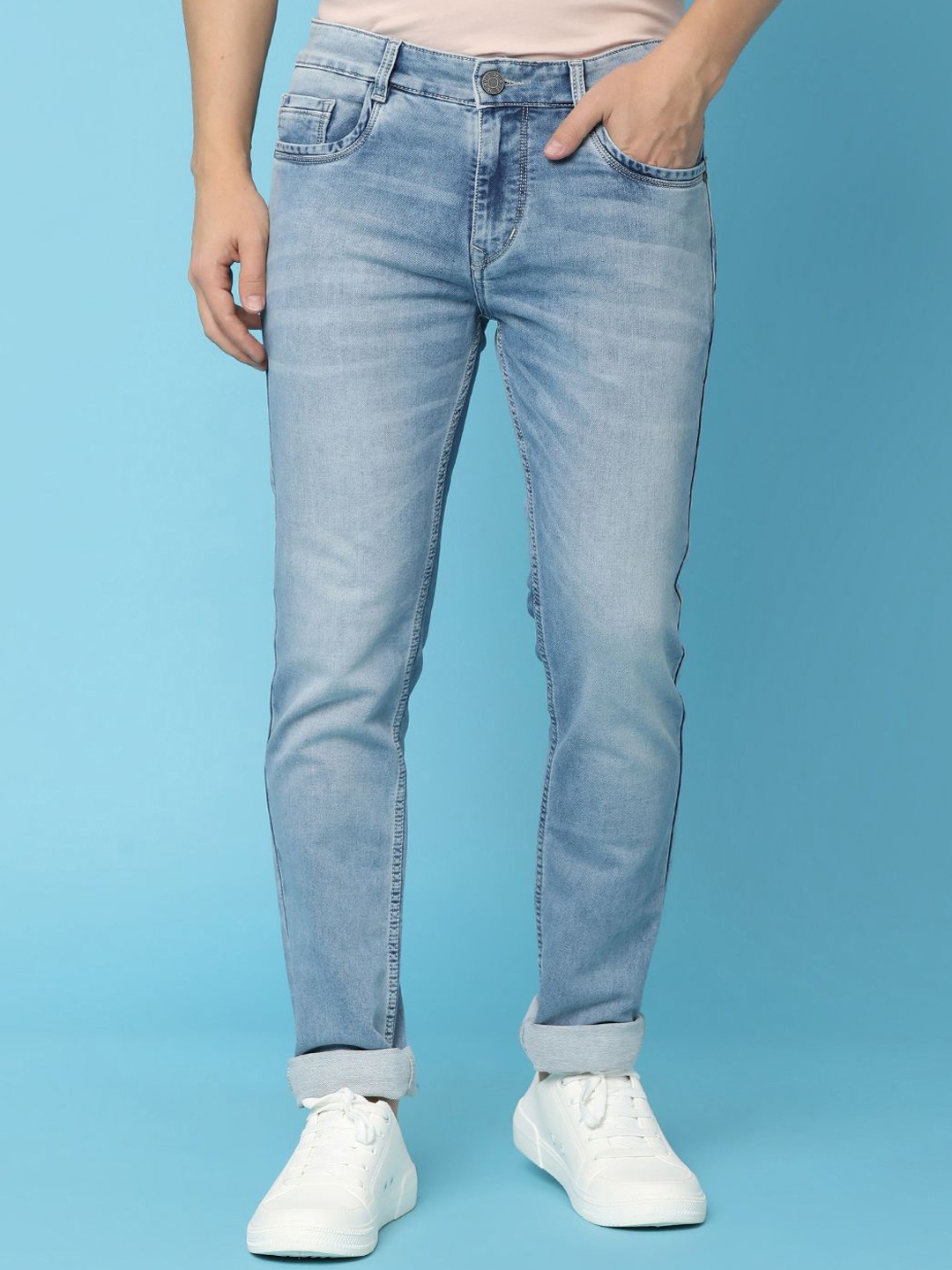 

V-Mart Men Cotton Slim Fit Heavy Fade Stretchable Jeans, Blue
