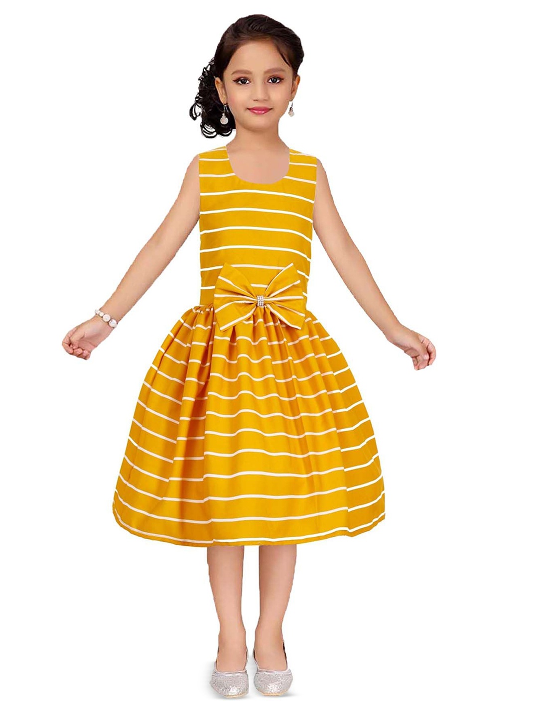 

Wish little Girls Striped Crepe A-Line Dress, Mustard