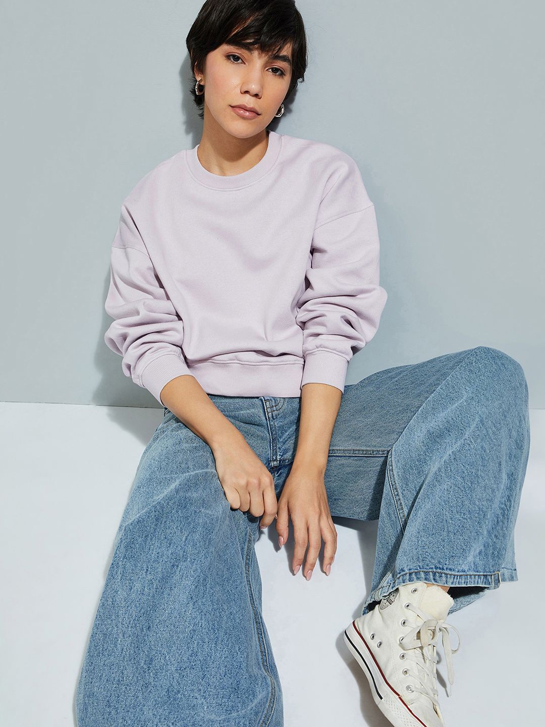 

max URB_N Women Oversized Solid Sweatshirt, Purple