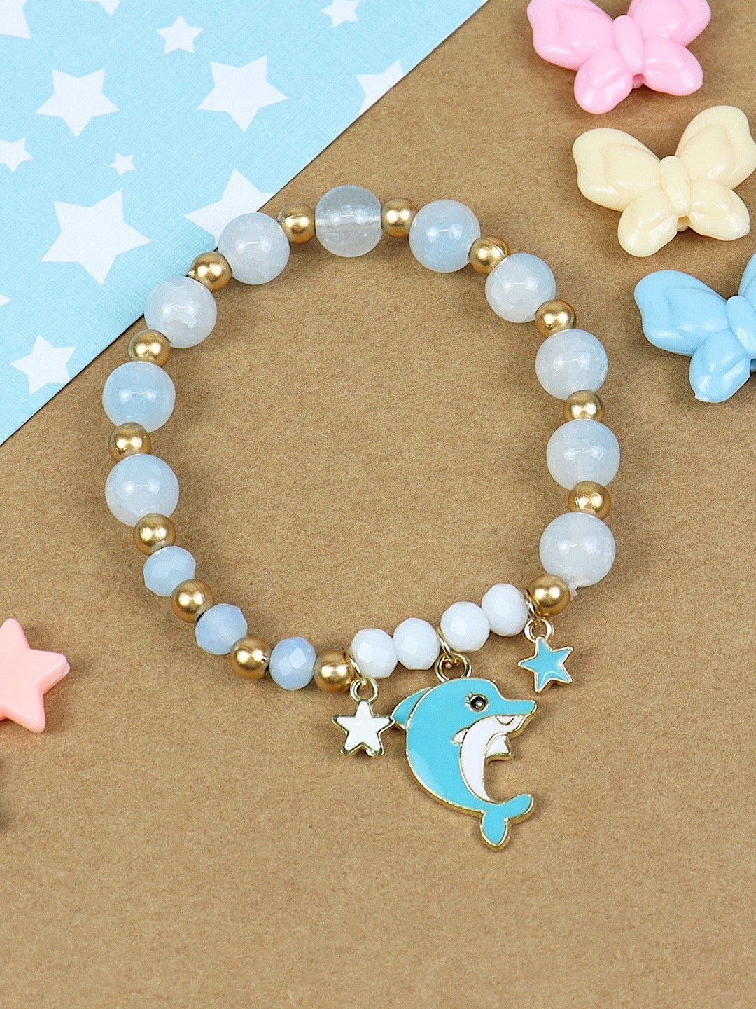 

Asthetika Kids Girls Dolphin Charm Beaded Elasticated Bracelet, Blue