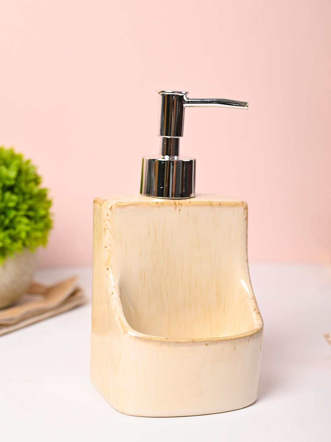

MARKET99 Beige & Silver-Toned Ceramic Soap Dispenser 350 ml