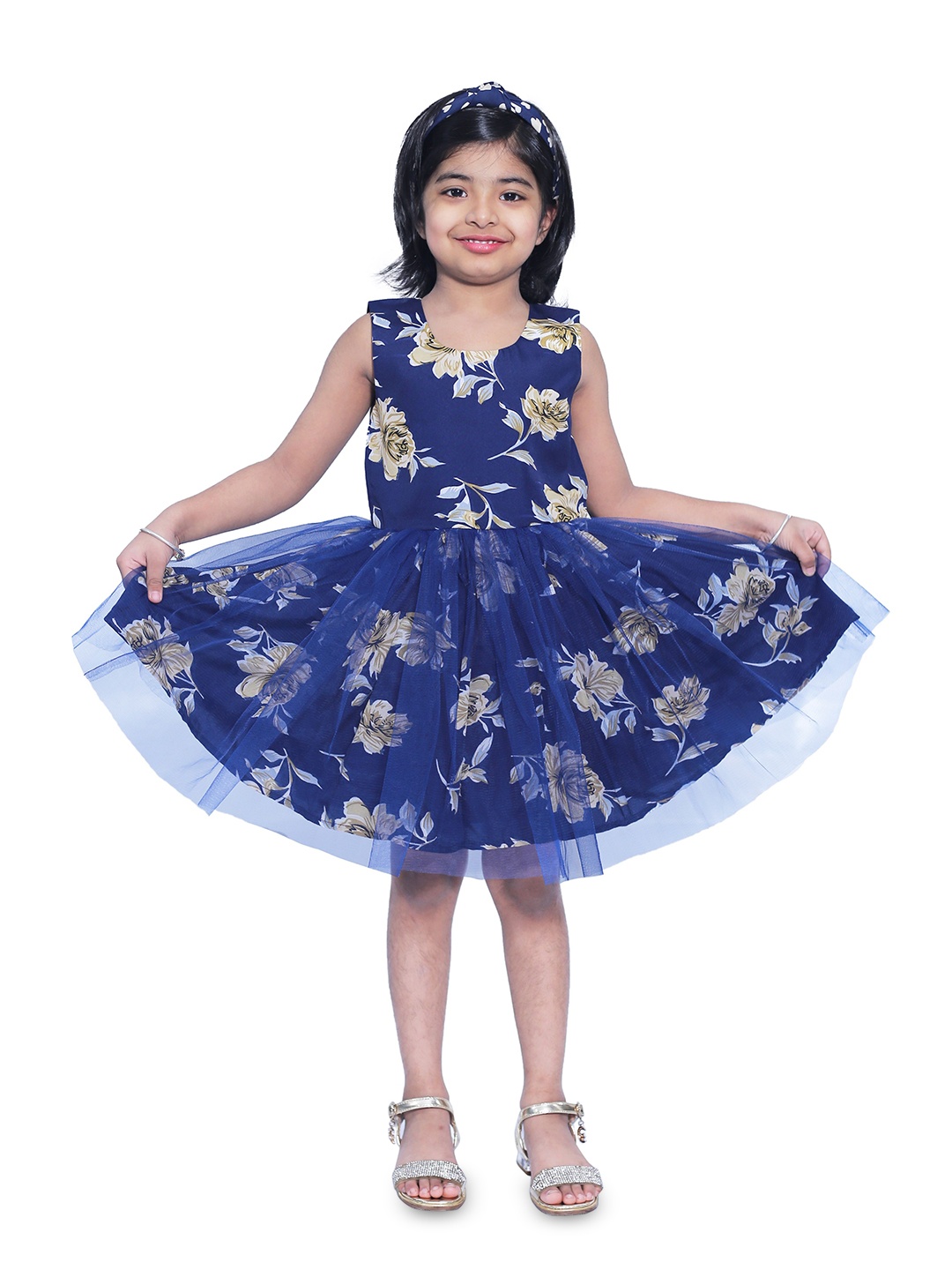 

Wish little Girls Floral Printed Fit & Flare Dress, Blue