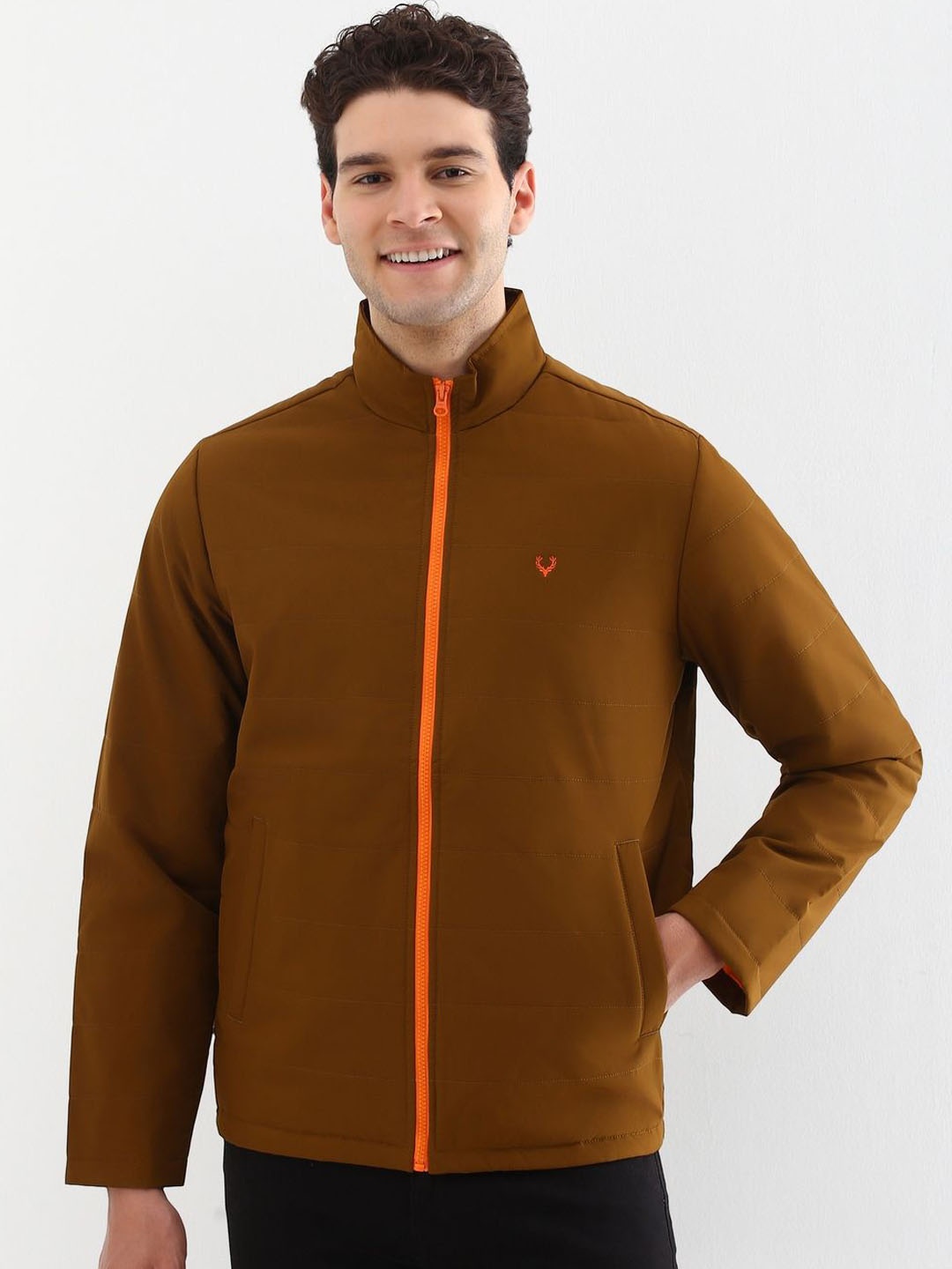 

Allen Solly Men Mock Collar Solid Casual Padded Jacket, Brown