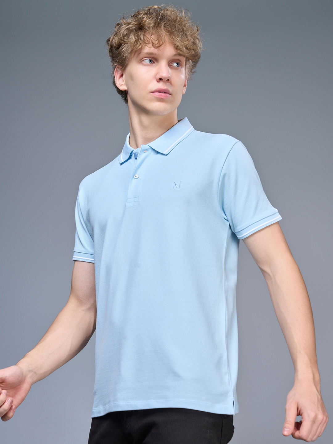 

MAXZONE Men Solid Polo Collar T-shirt, Turquoise blue