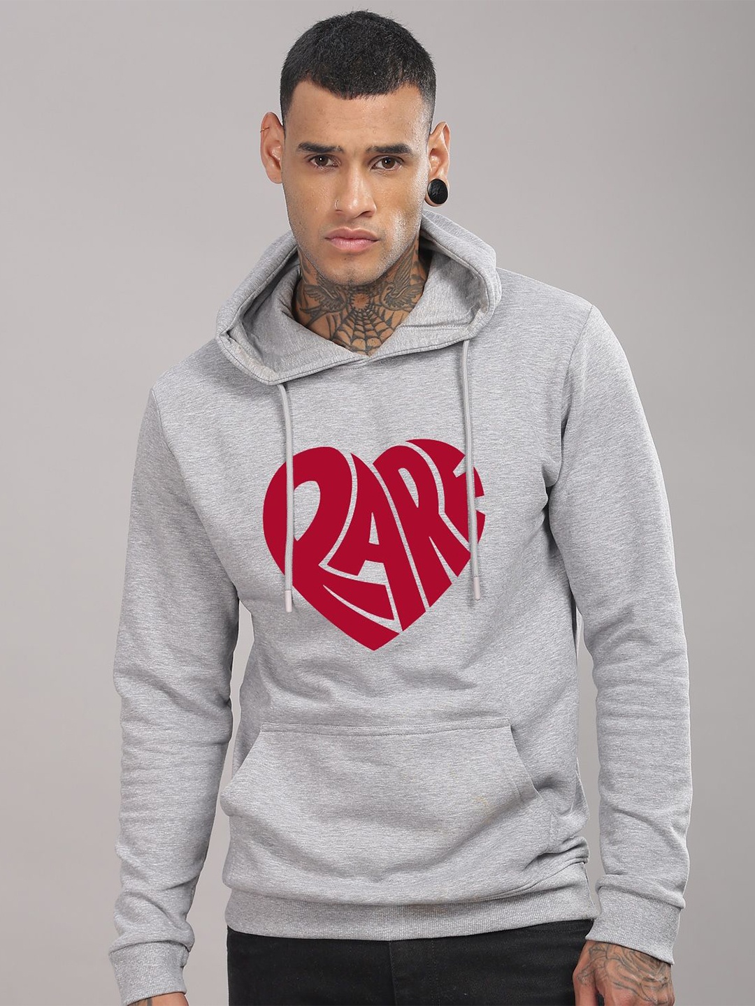 

ADRO Men Long Sleeves Graphic Printed Hooded Sweatshirt, Grey