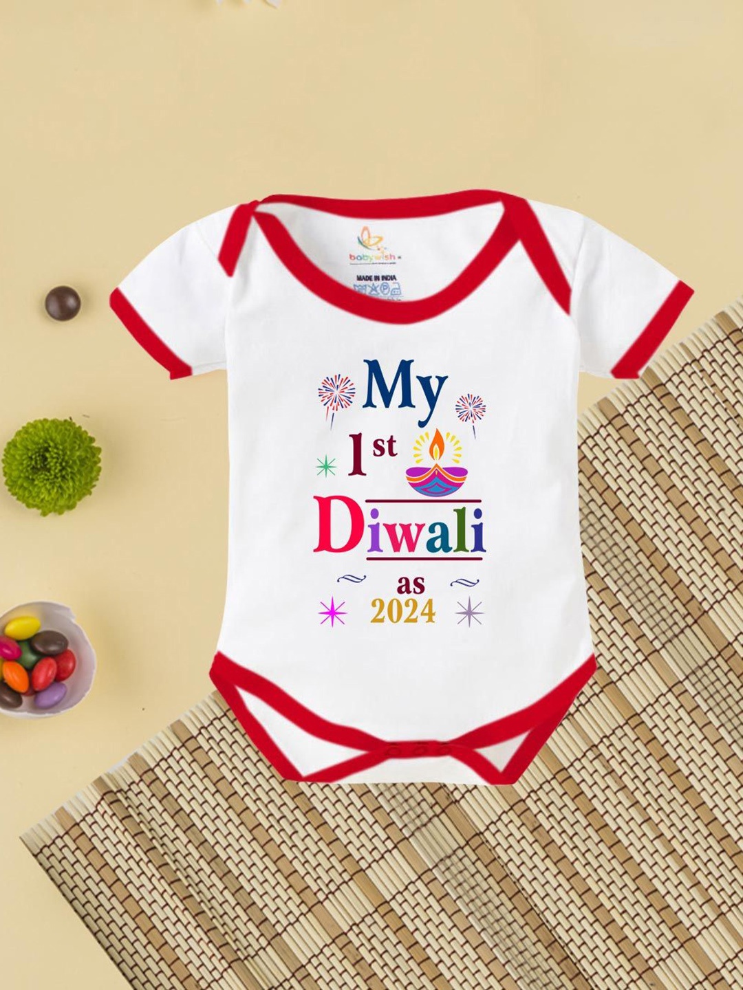 

Babywish Kids Diwali Special Printed Cotton Bodysuit, Red