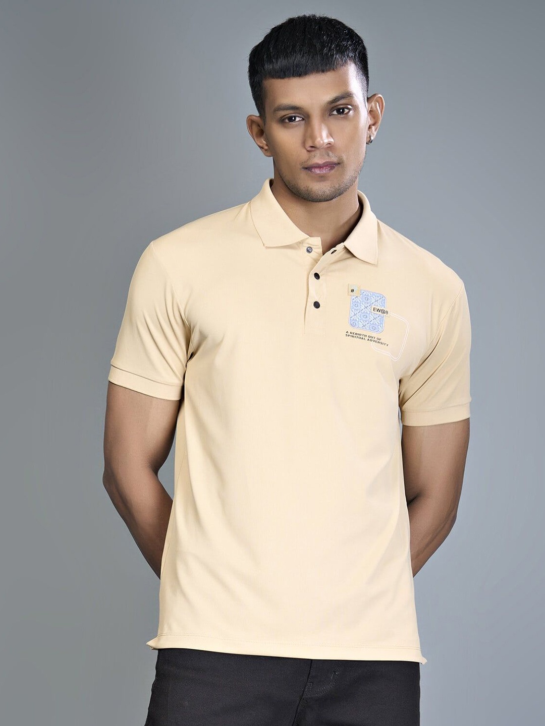 

MAXZONE 3 Buttons Polo Collar Casual T-shirt, Beige