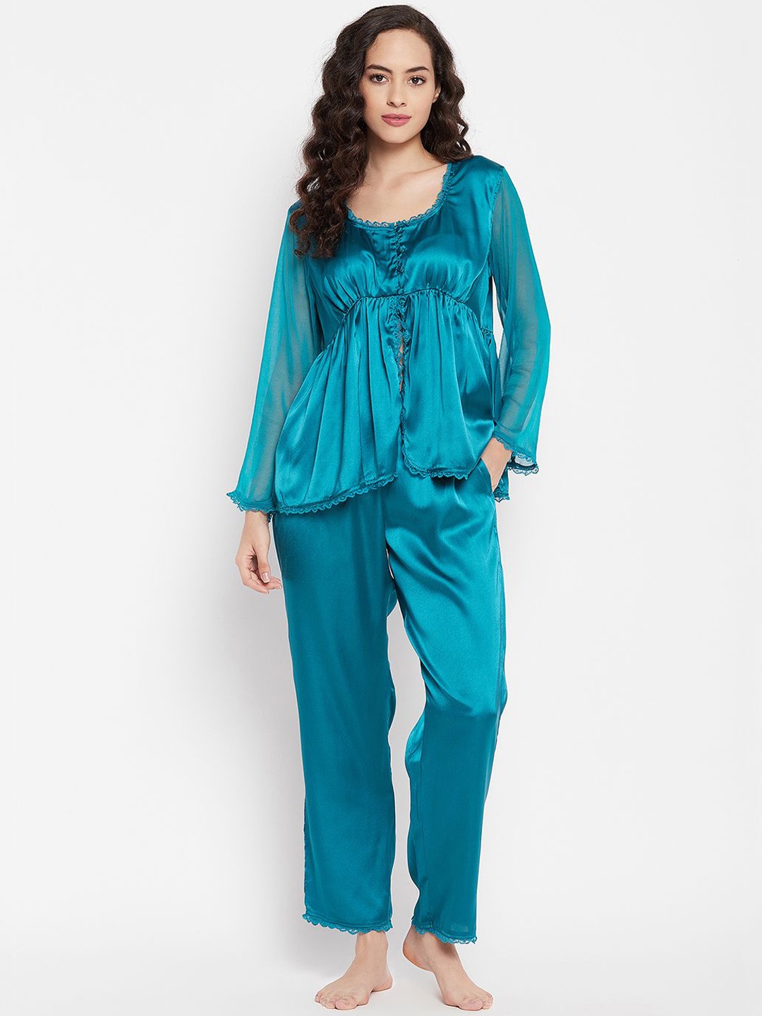 

Clovia Women Round Neck Night suit, Teal