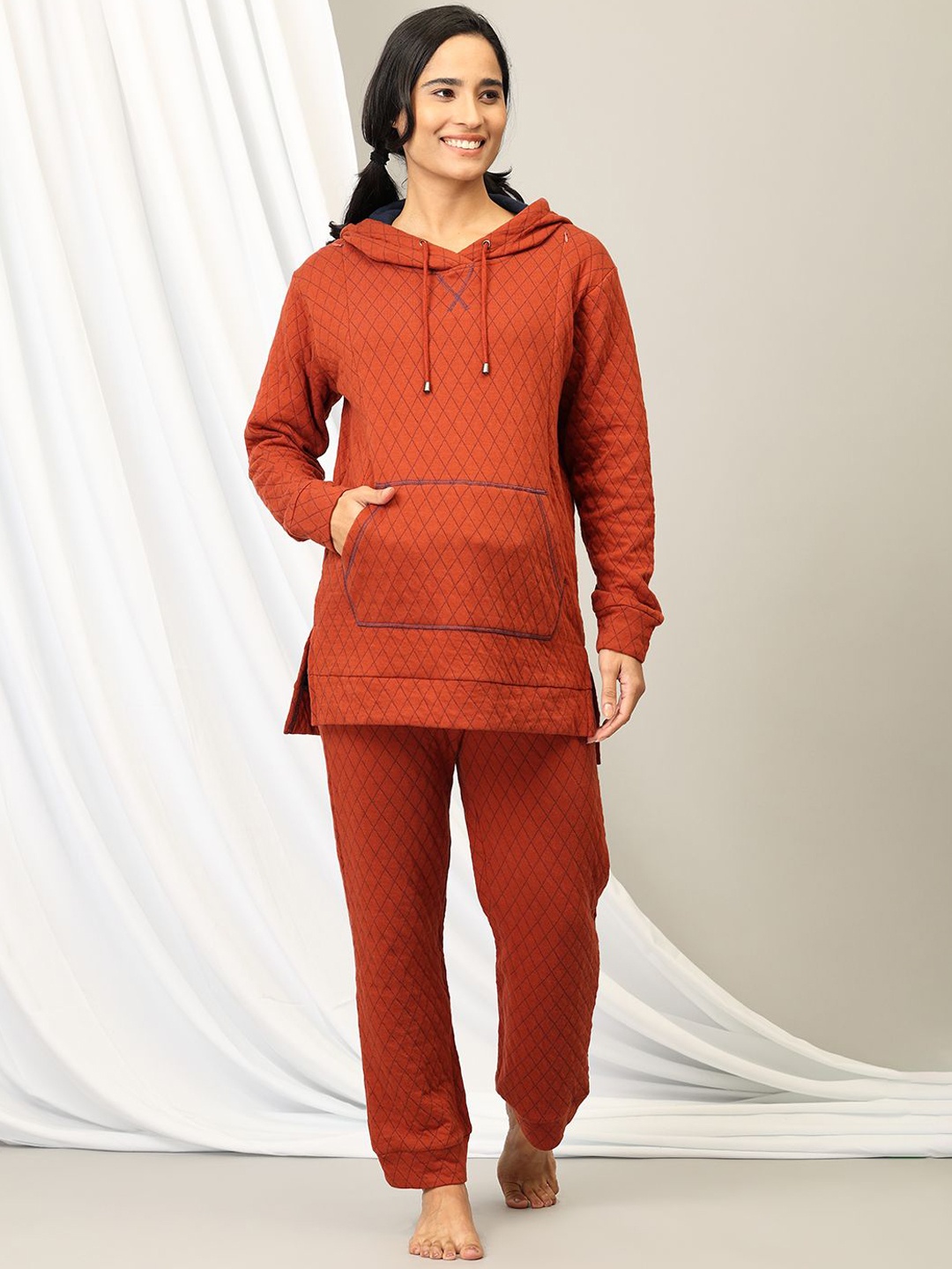 

The Mom Store Printed Pure Cotton Maternity & Nursing Hoodie Night suit, Red