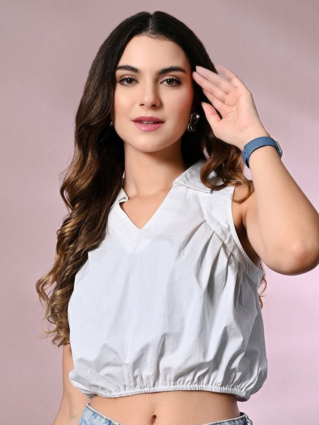 

PRETTY LOVING THING Women Shirt Collar Cotton Wrap Top, White