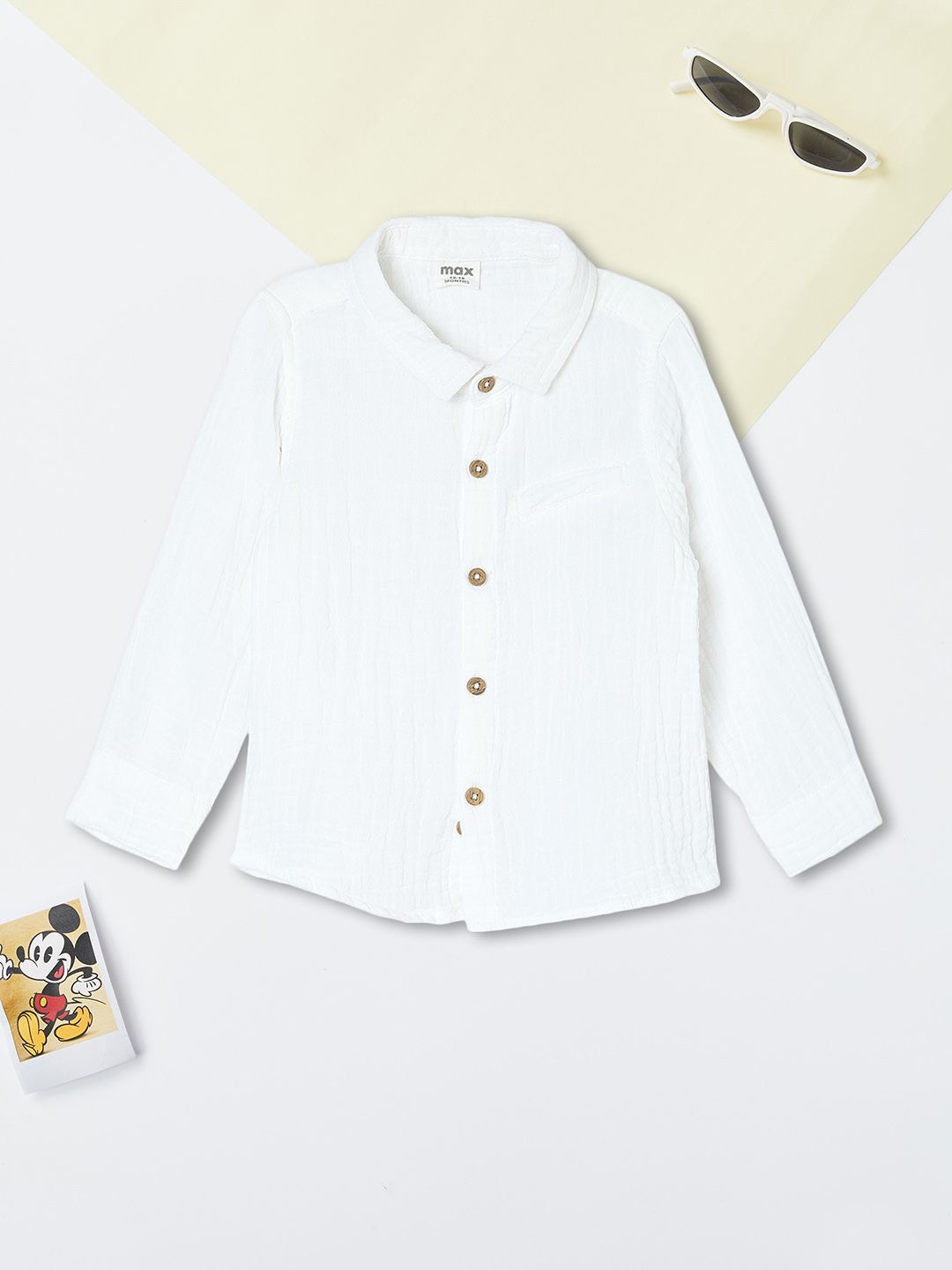 

max Boys Spread Collar Solid Cotton Casual Shirt, White