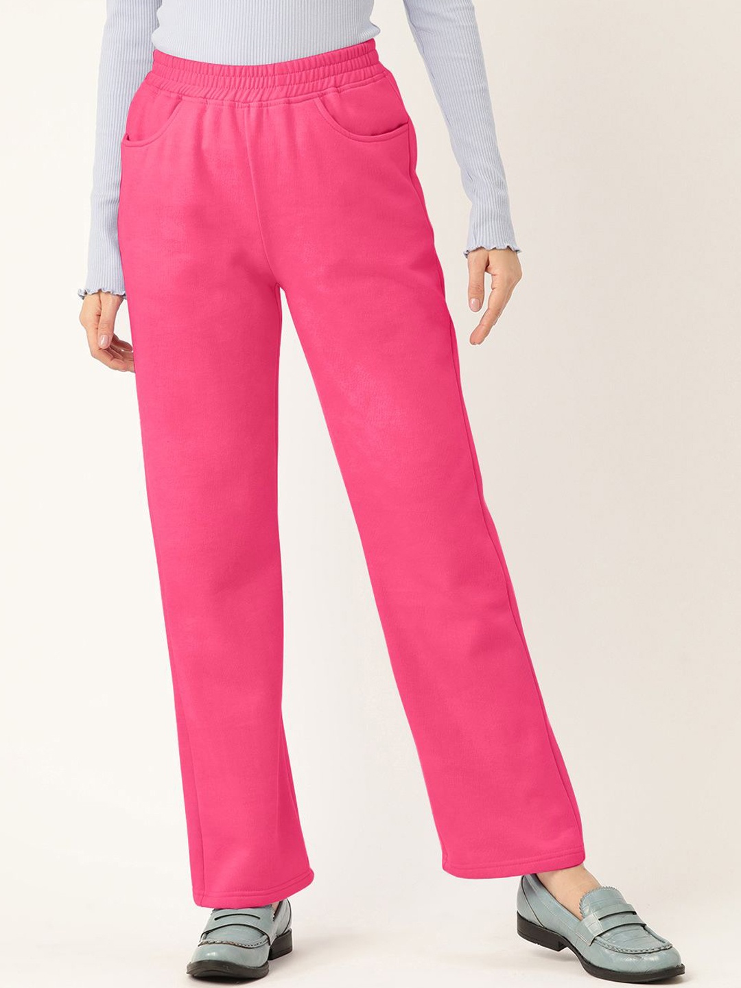 

BRINNS Women Relaxed Straight Fit Cotton Solid Easy Wash Trousers, Magenta