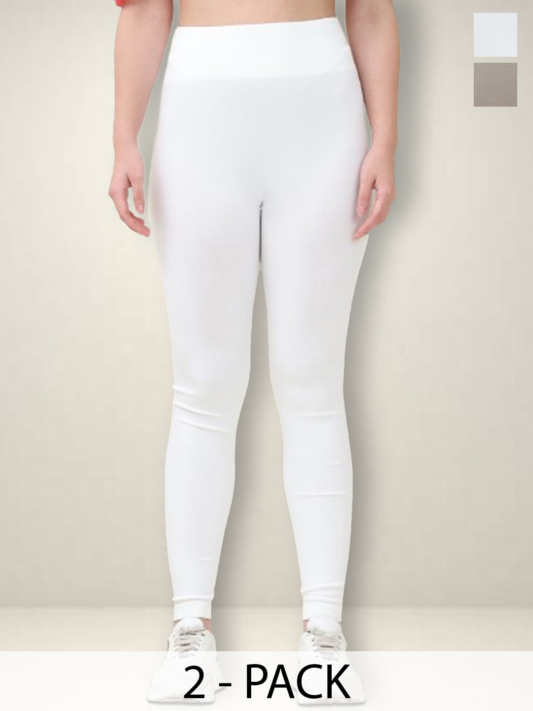 

Jinfo Women Pack Of 2 High Rise Ankle-Length Gym Tights, White