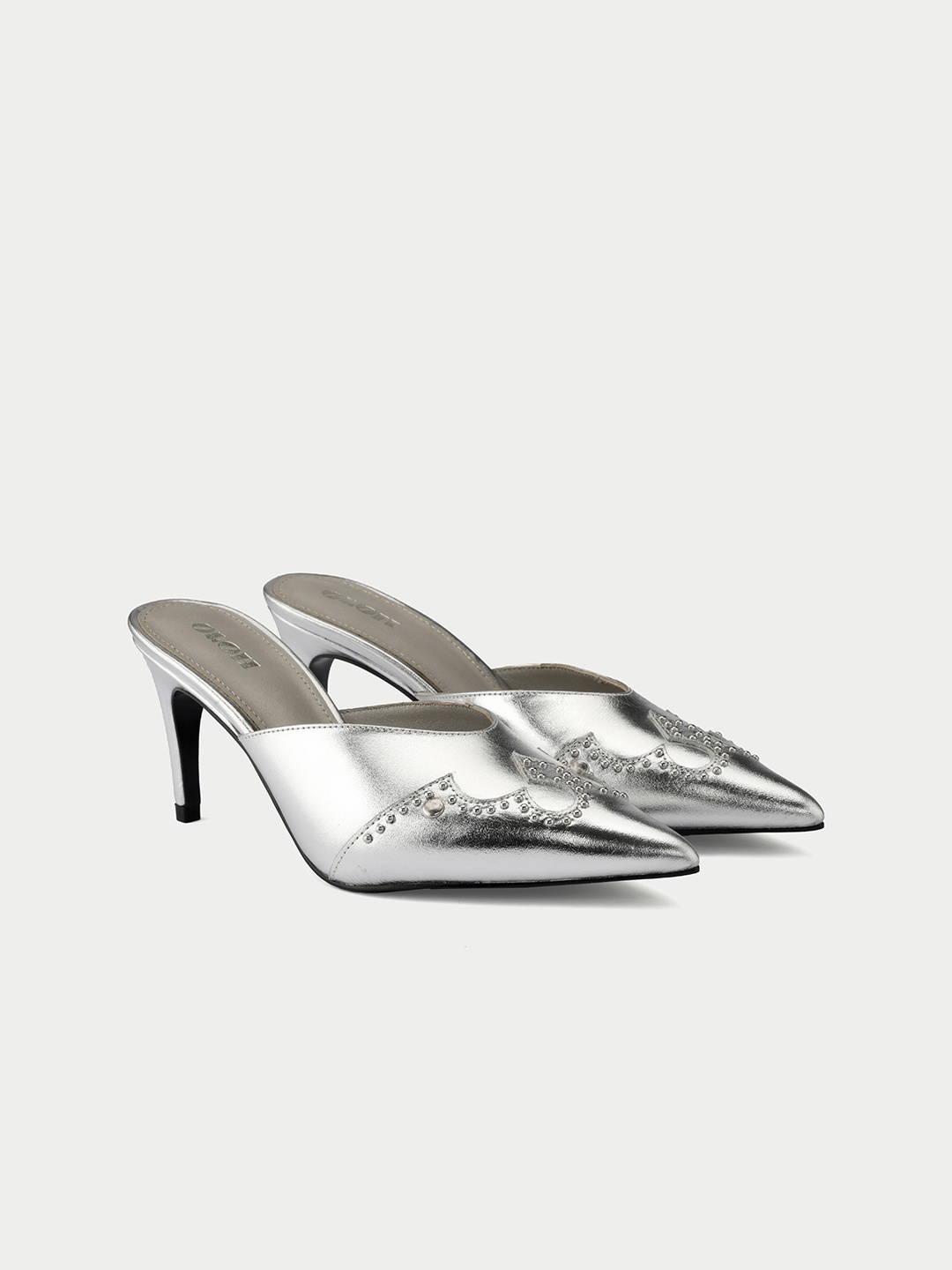 

Oroh Women Party Stiletto Pointed Toe Mules, Silver