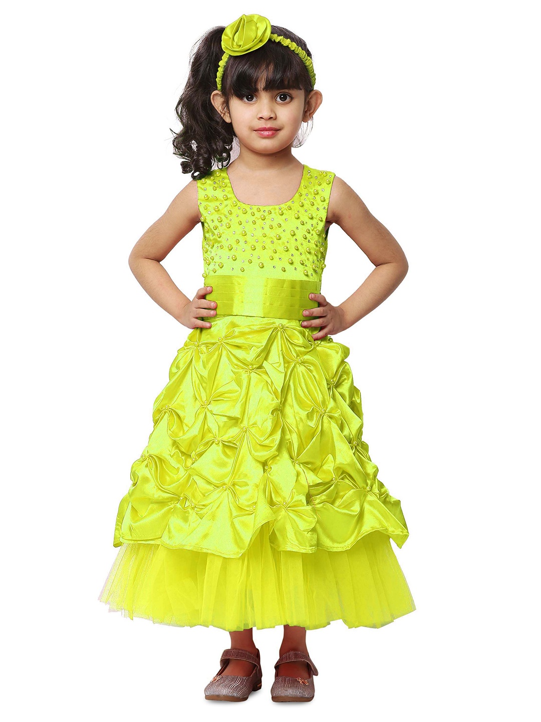 

Wish little Girls Embellished Satin A-Line Maxi Party Dress With Belt, Yellow