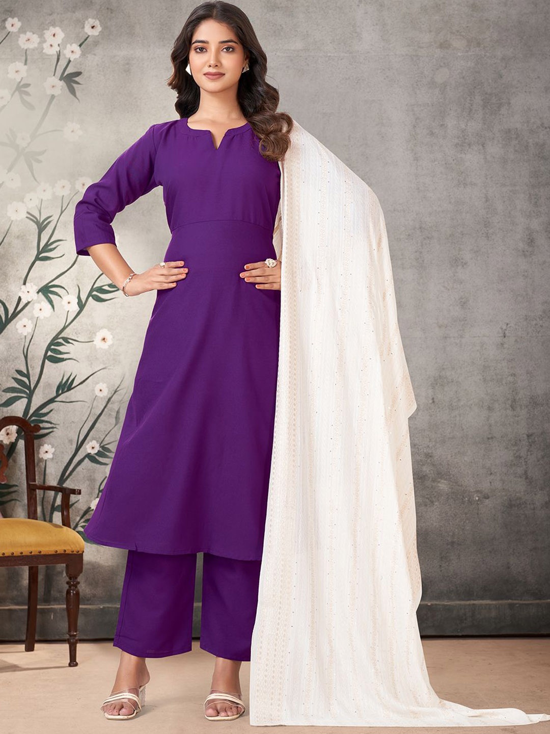 

KALINI Women Regular Kurta with Palazzos & With Dupatta, Purple