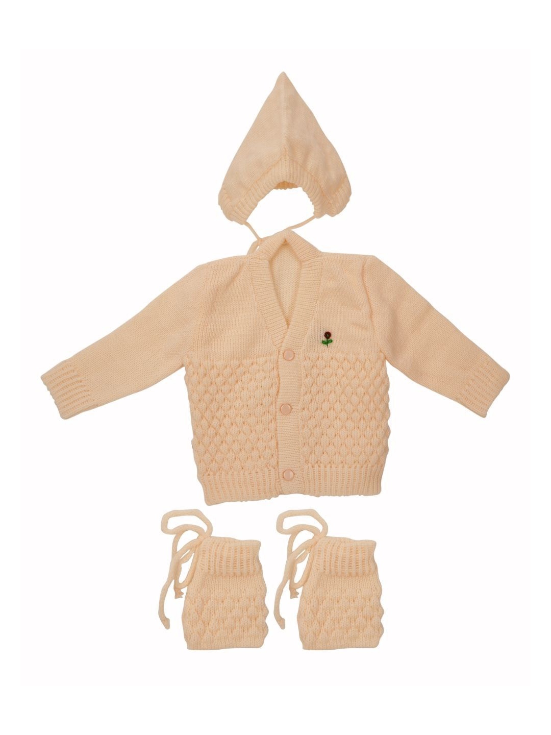 

CUBS & HUGS Infants Pack Of 3 Embroidered Woolen Sweater With Cap & Booties, Cream