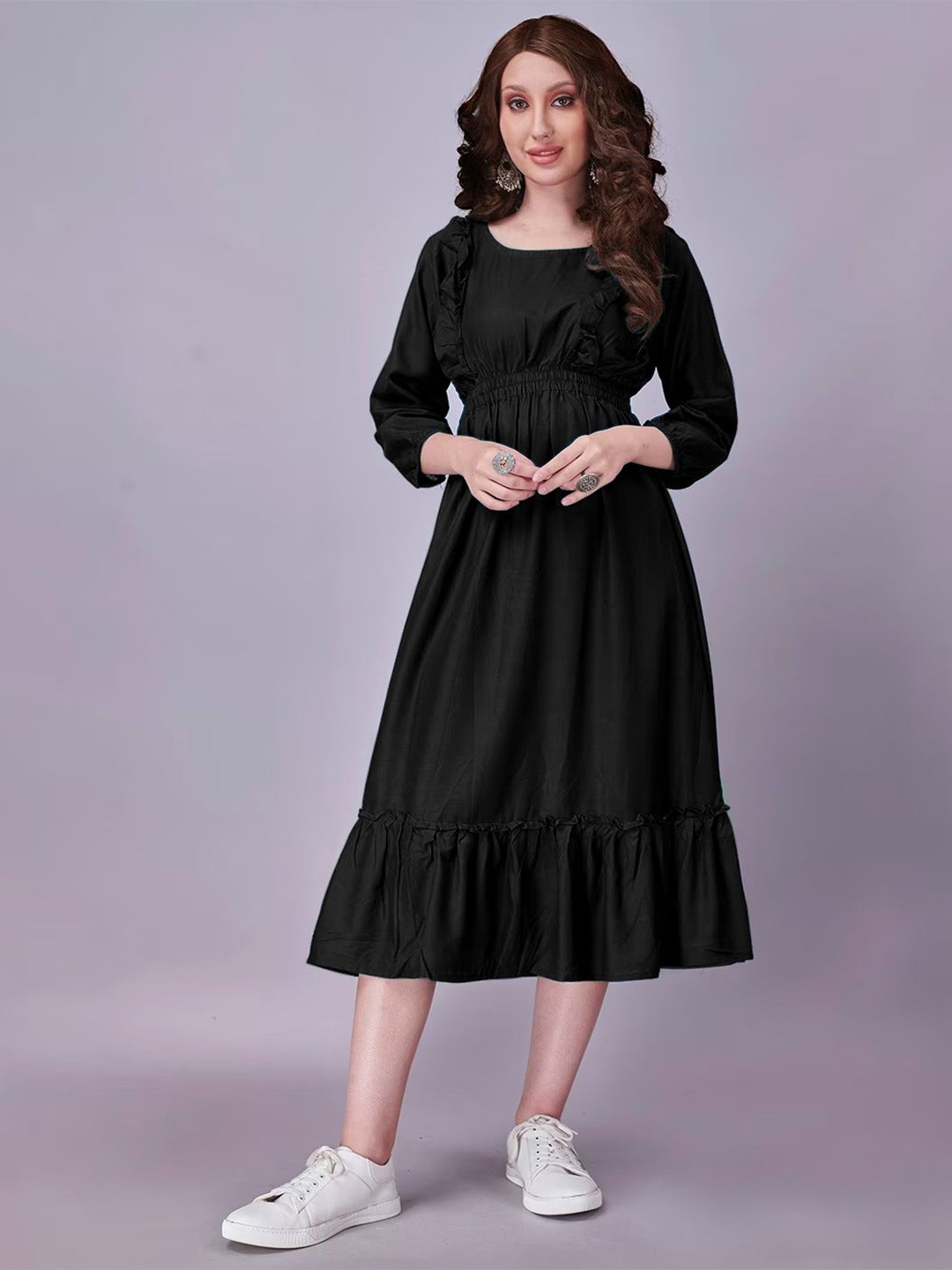 

Krunal Raiyani Women Fit & Flare Round Neck Casual Dress, Black