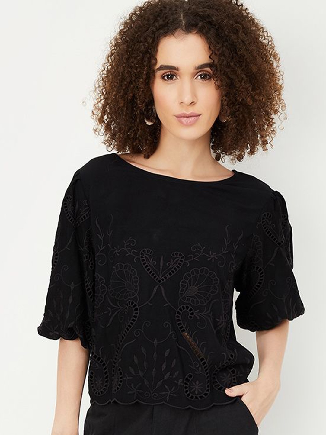

max Women Self Design Top, Black