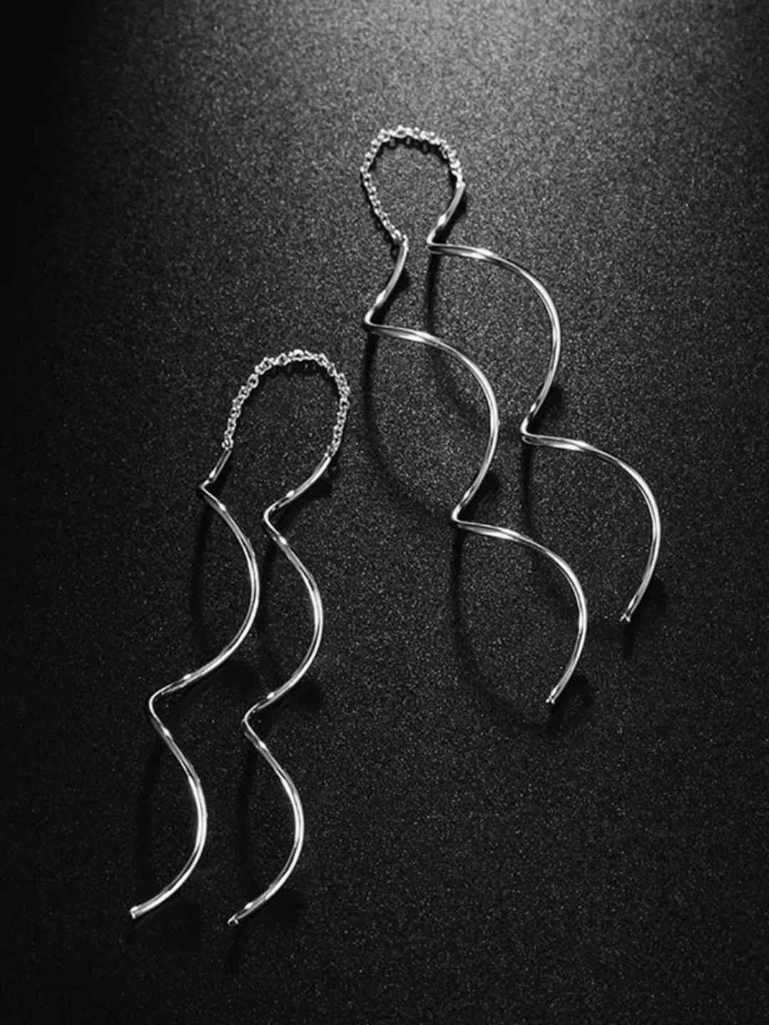 

MYKI Stainless Steel Silver Plated Amusing Chain Drop Earrings