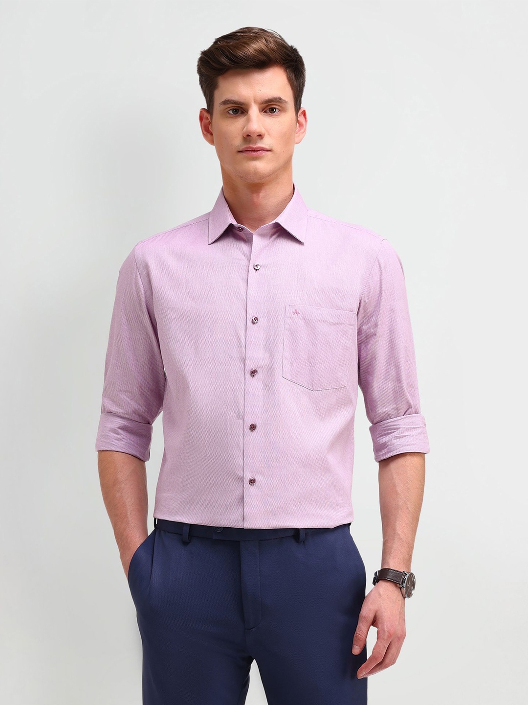 

Arrow Men Classic Spread Collar Solid Cotton Formal Shirt, Purple
