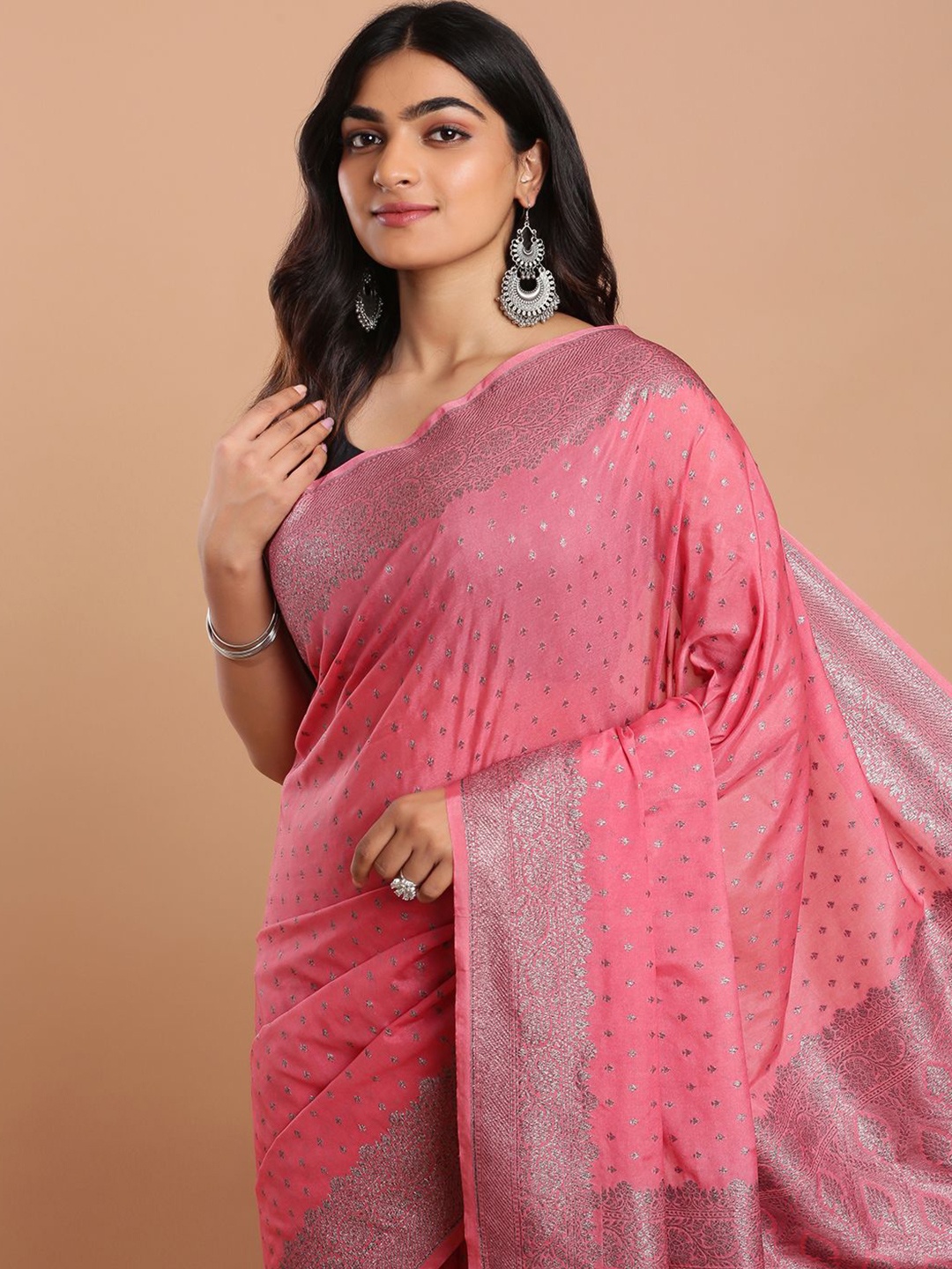 

Kalyan Silks Woven Design Zari Jute Silk Chanderi Saree With Blouse Piece, Pink