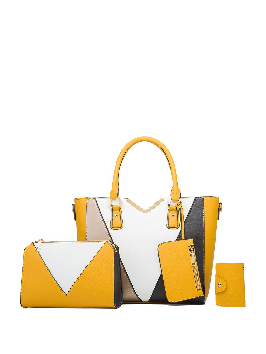 

RAVE PU Structured Handheld Bag with Applique, Yellow