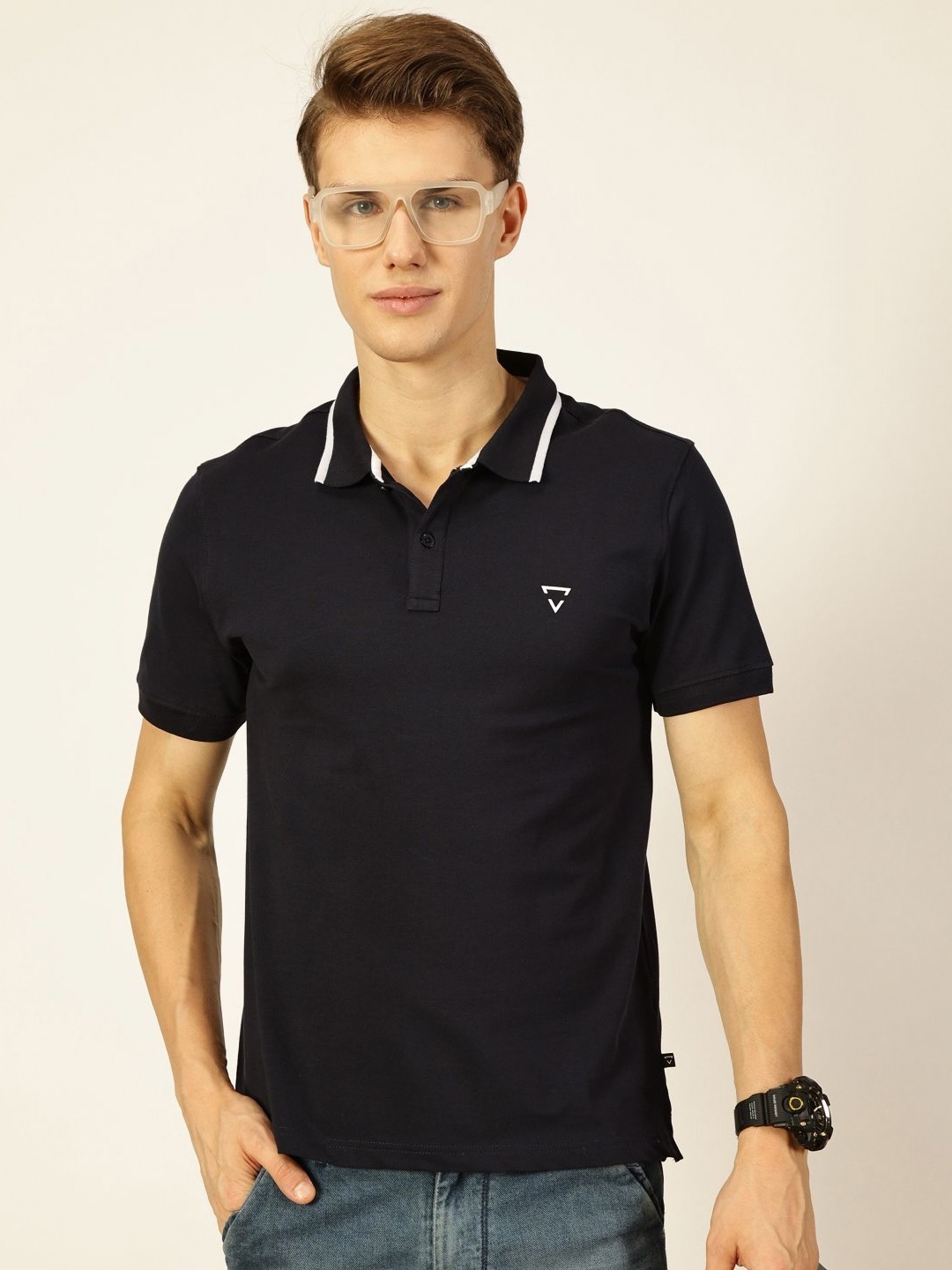 

Thomas Scott Men Solid Polo Collar T-shirt, Navy blue